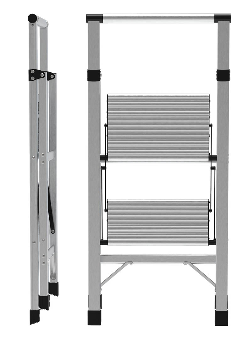 Metaltech 2-Step Aluminum Step Stool - Ultra Flat Foldable Design 250lb Capacity